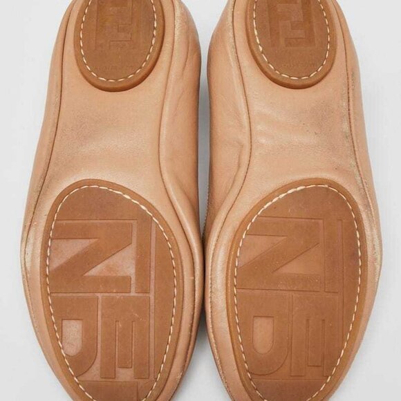 Fendi Beige Leather Bow Flats Size 5/35.5 - Picture 2 of 4